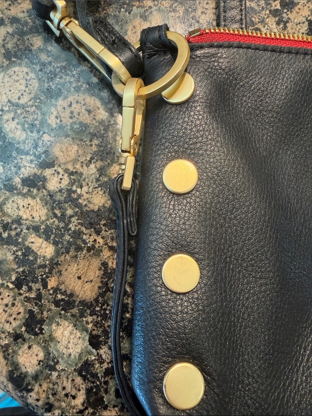Hammitt Kyle Black Leather Crossbody with Gold Studs and Red Zip - Picture 2 of 12